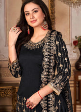 Black Real Mirror Work Art Silk Punjabi Suit